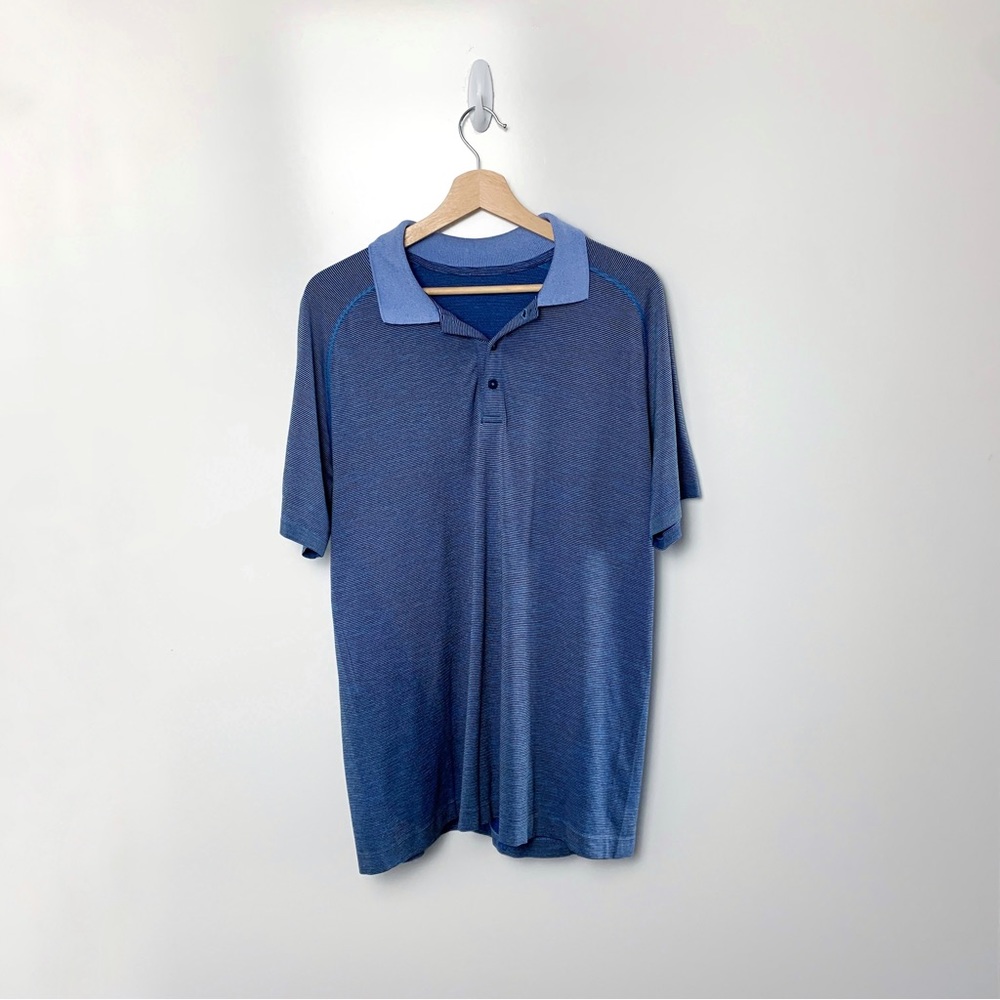 Lululemon Men’s Metal Vent Tech Polo Striped Blue Grey Large